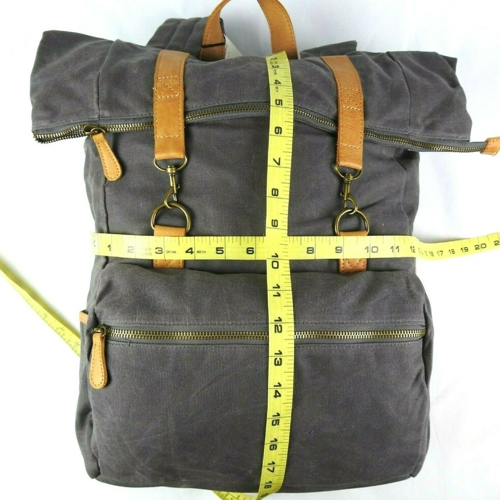 Waxed Canvas & Leather Bag Roll Top - Picture 5 of 8